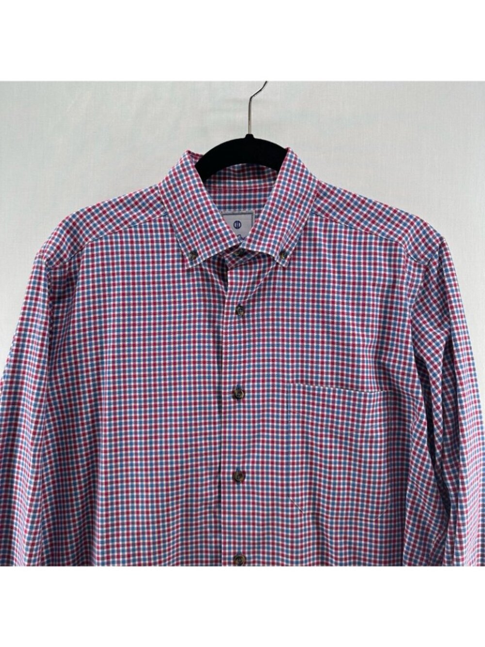 David Donahue Button Down Shirt Men M 100% Cotton Long Sleeve Gingham Red/ Blue - Picture 3 of 12